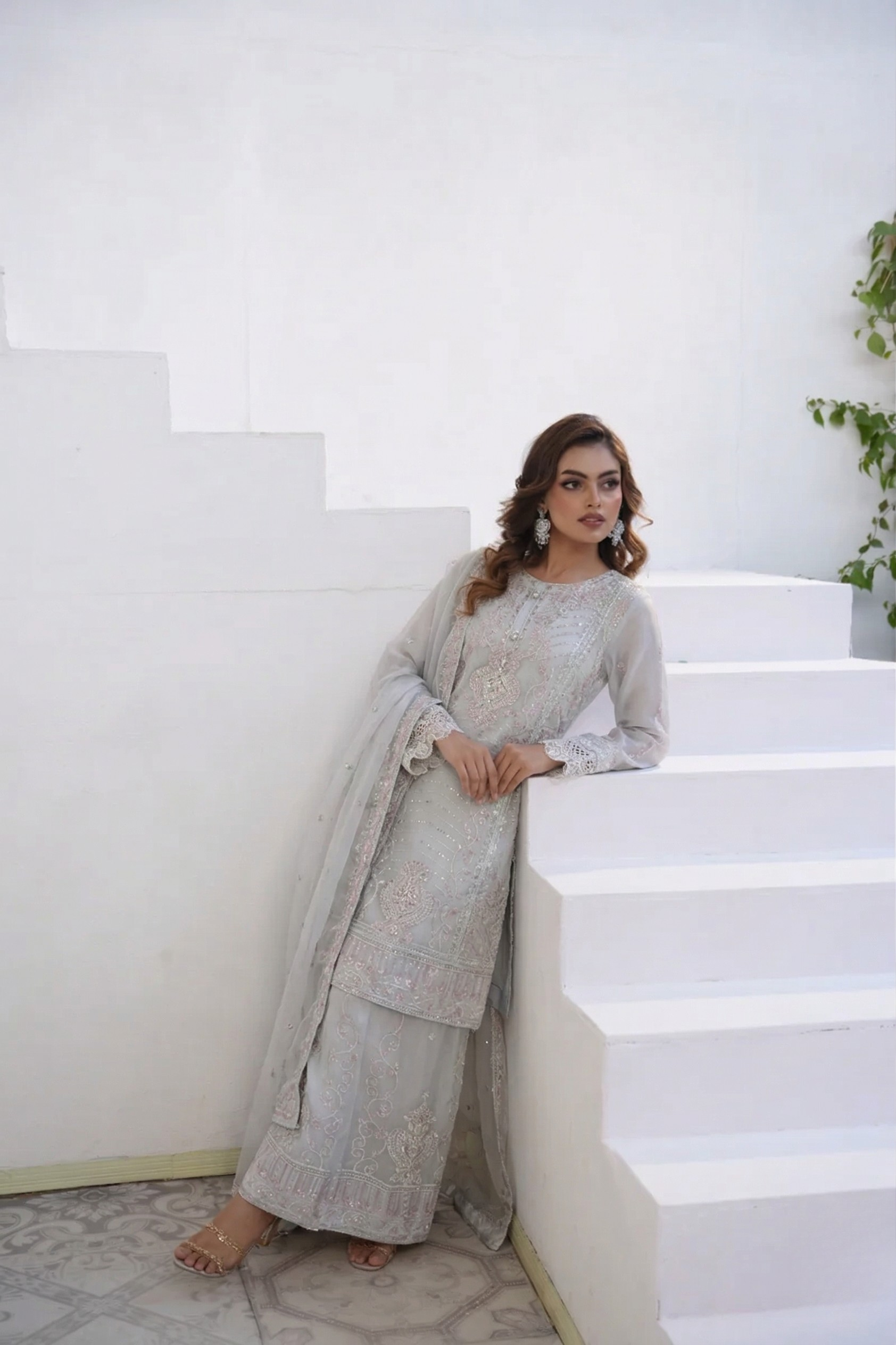 Areeba Palazzo 3 Piece Set - Ice Blue