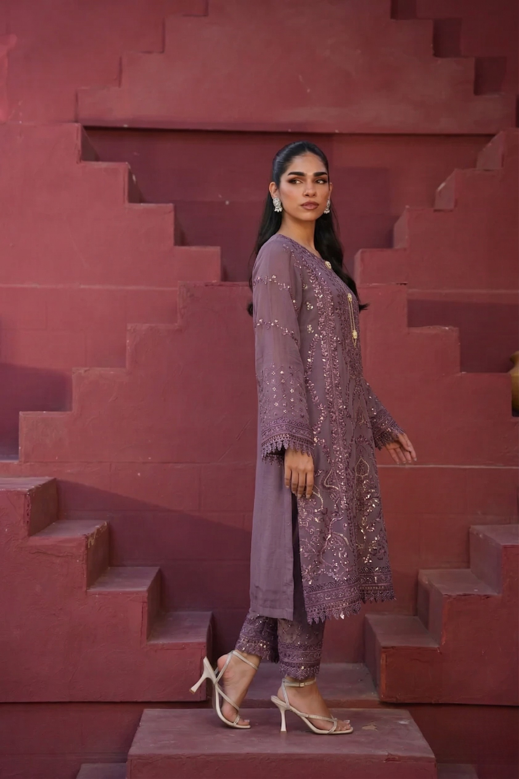 Areeba Chiffon 3 Piece Set - Mauve