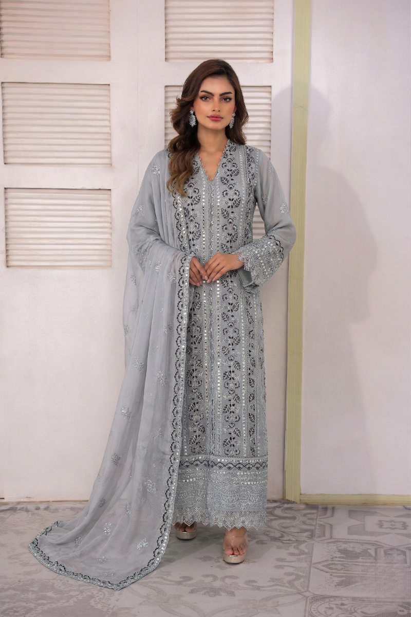 Long Freya Mirrorwork 3 Piece Set - Grey