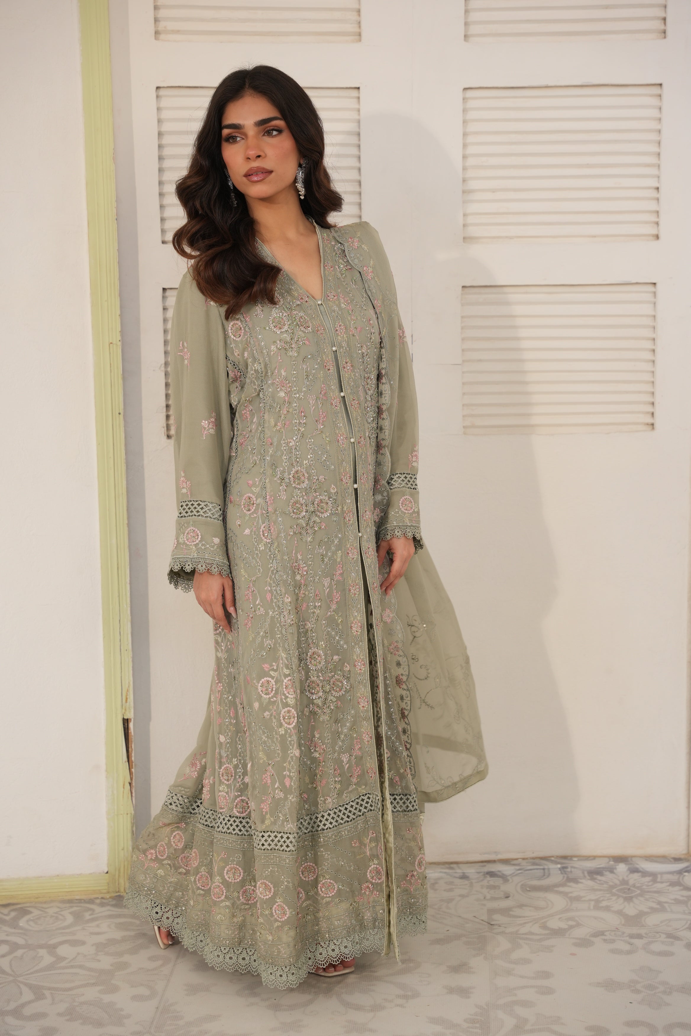 Long Freya Embelished 3 Piece Set - Olive