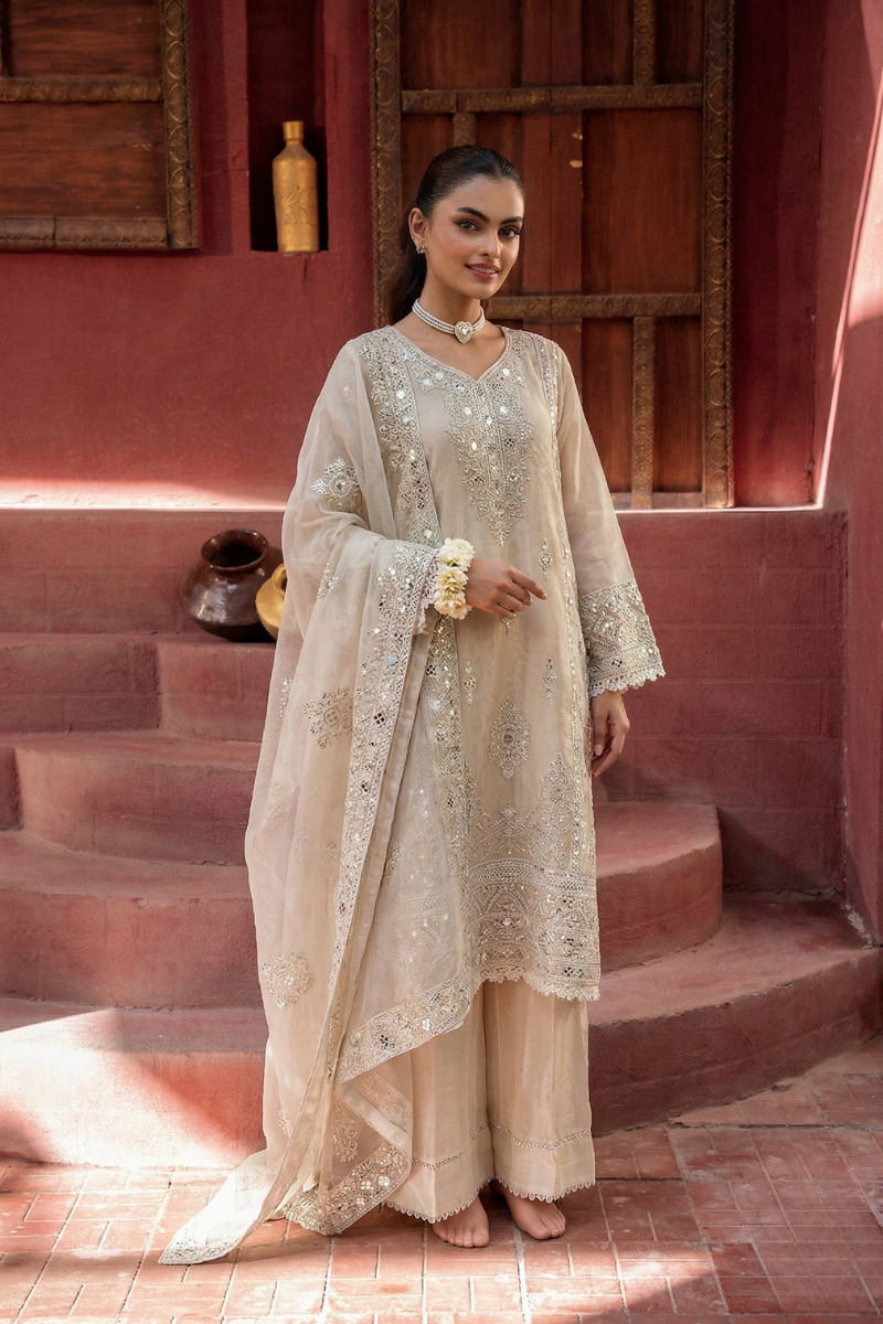 Afra Khadi 3 Piece Set - Ivory