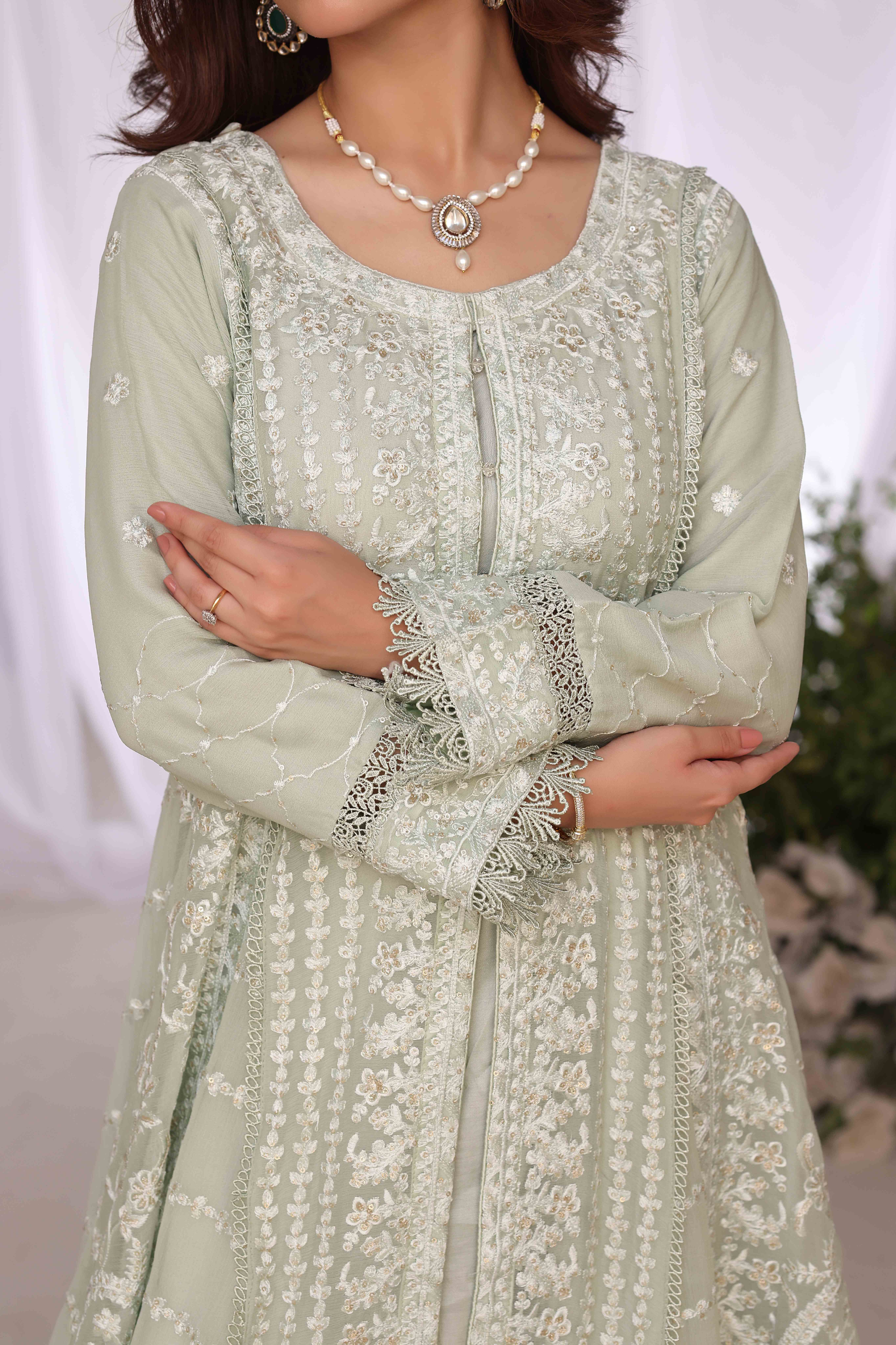 Areeba Palazzo 3 Piece Set - Fern