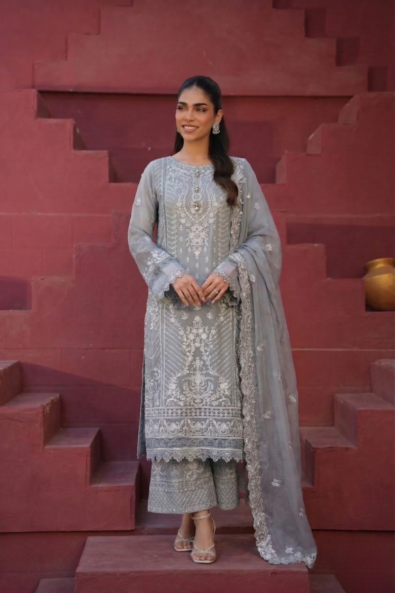 Areeba Palazzo 3 Piece Set - Grey