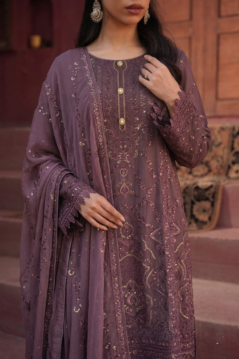 Areeba Chiffon 3 Piece Set - Mauve