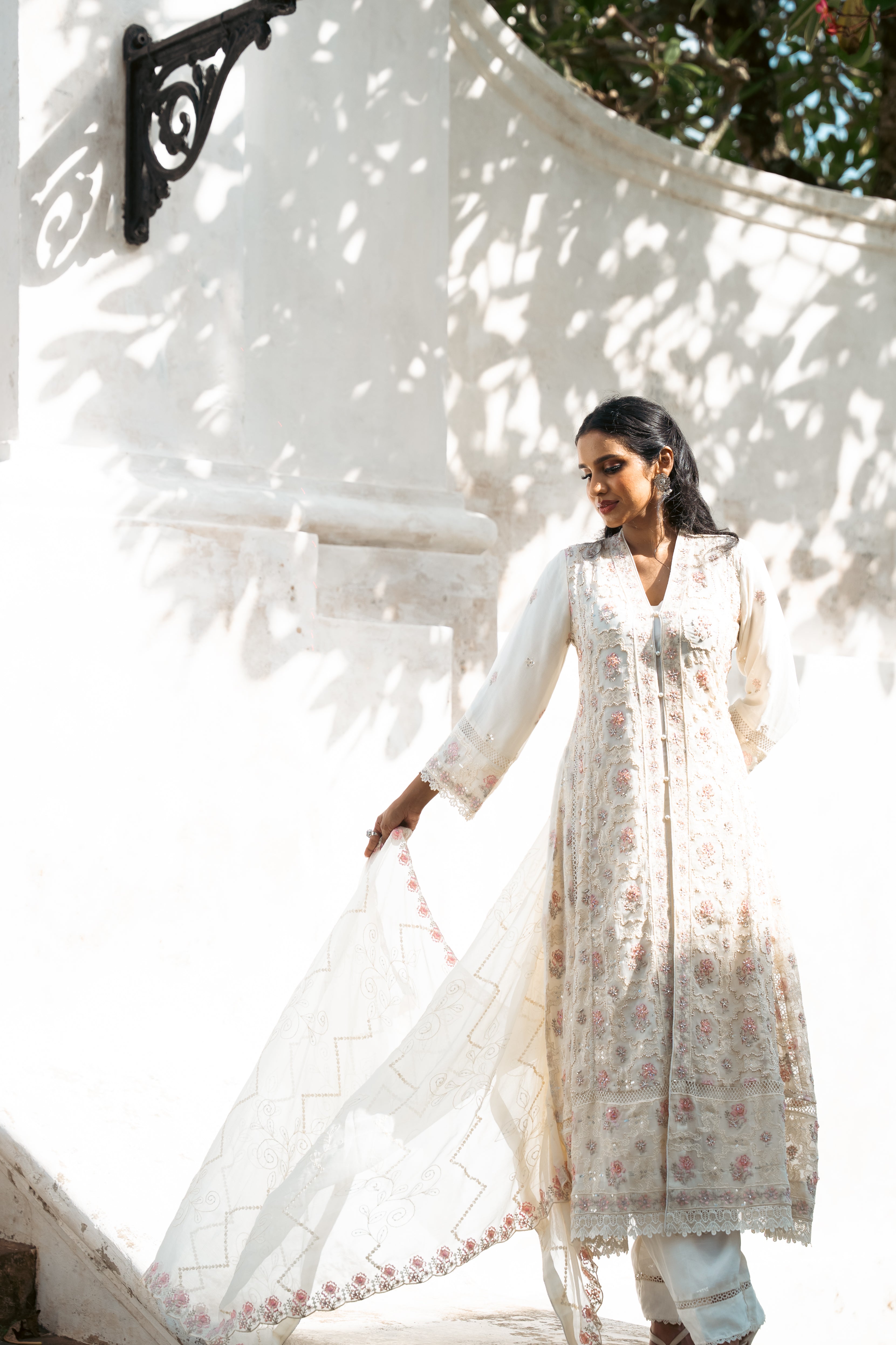 Embellished Long Freya 3 Piece Set - Pearl White
