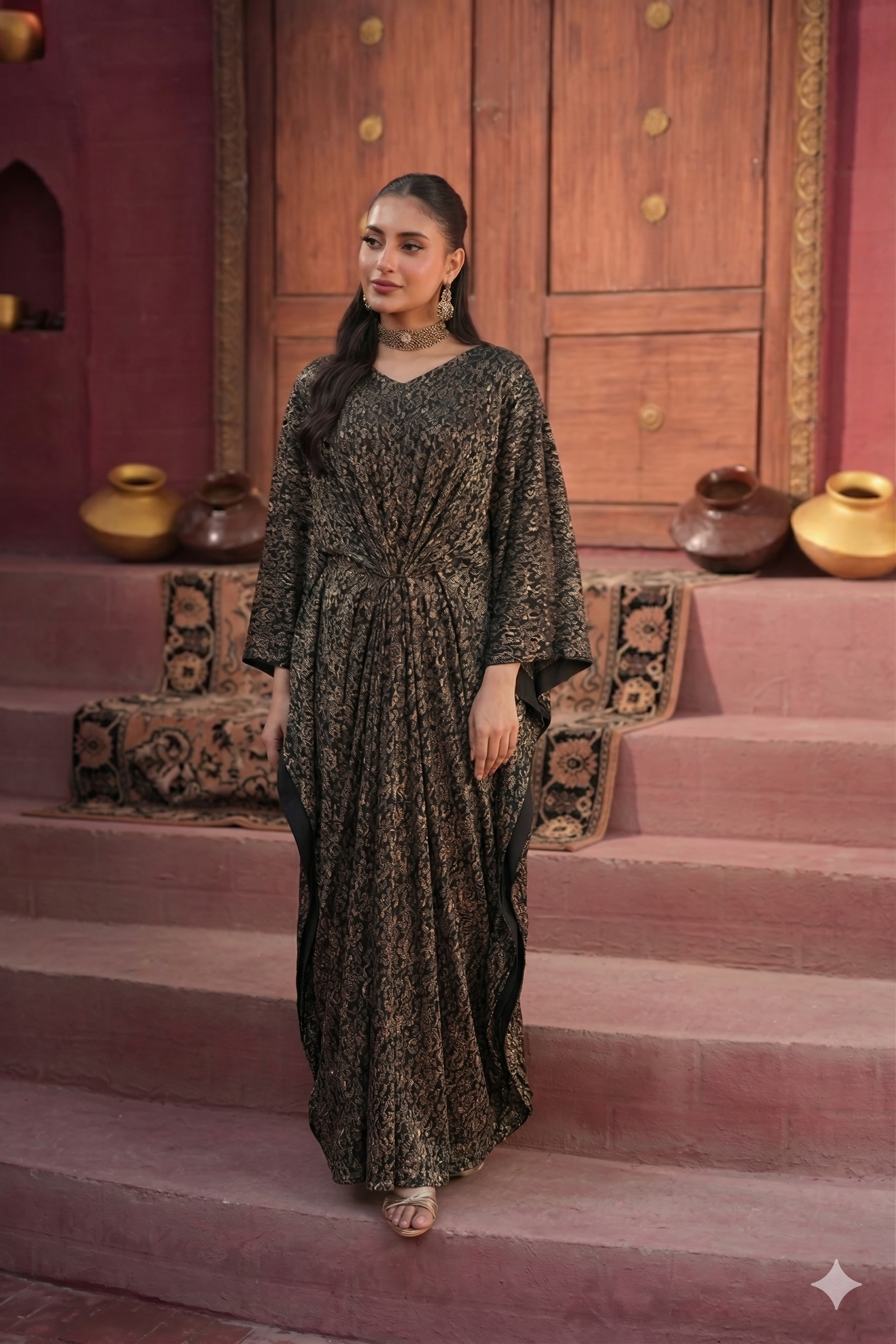 Metallic Butterfly Kaftan - Black