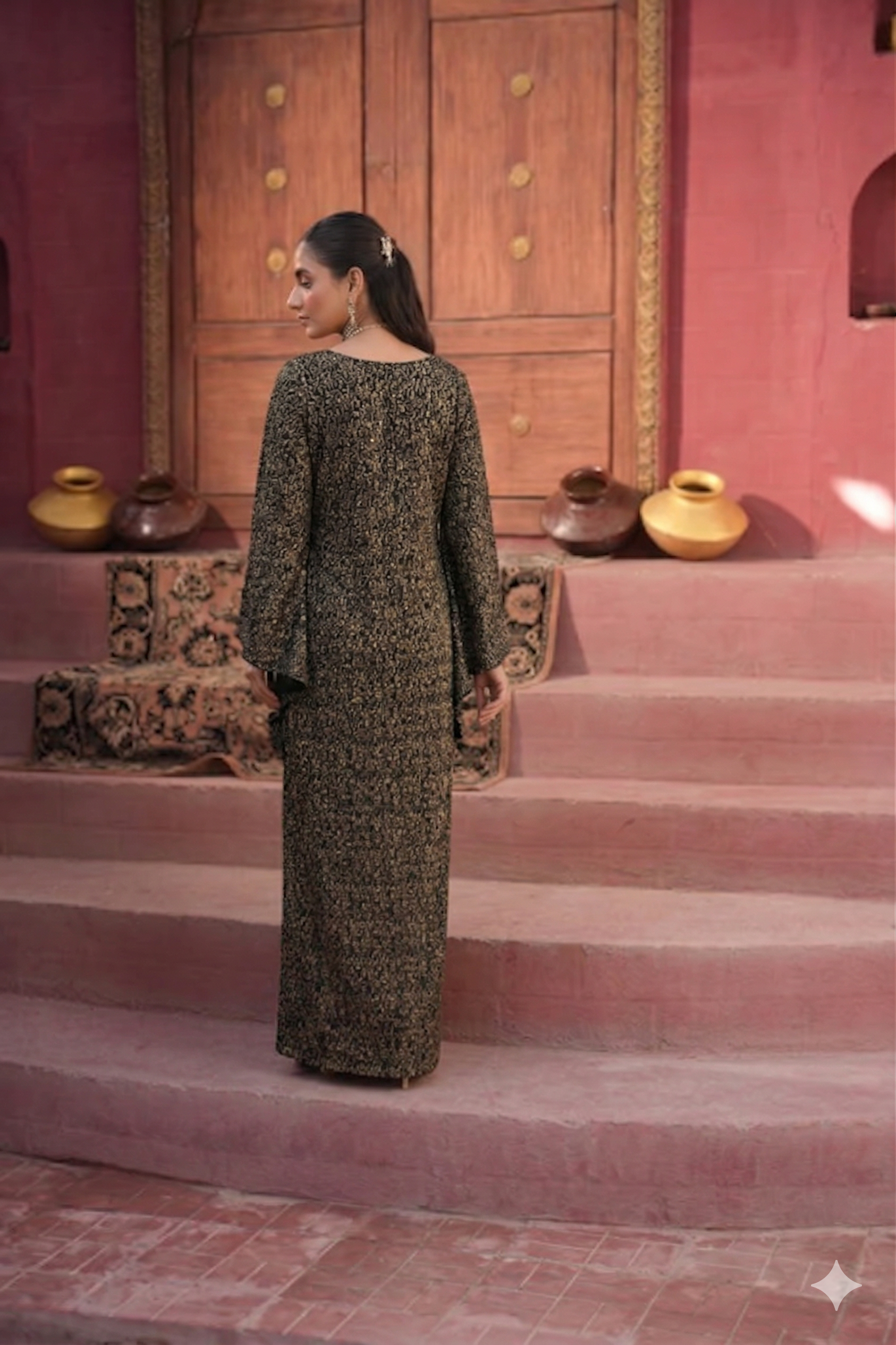 Metallic Butterfly Kaftan - Black