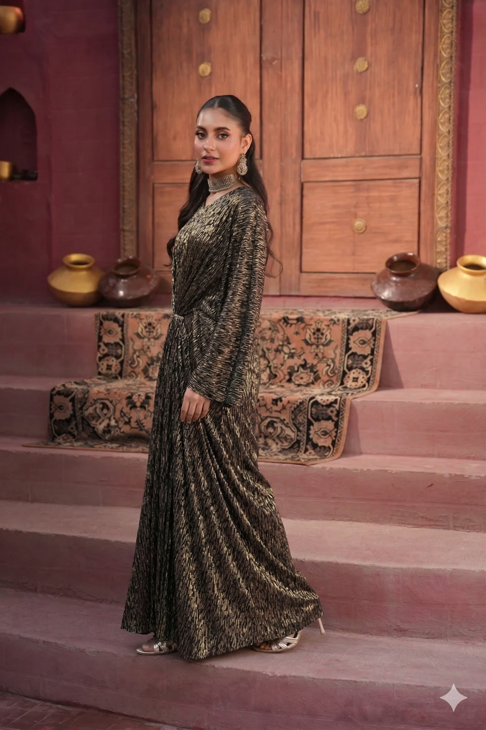 Metallic Butterfly Kaftan - Black