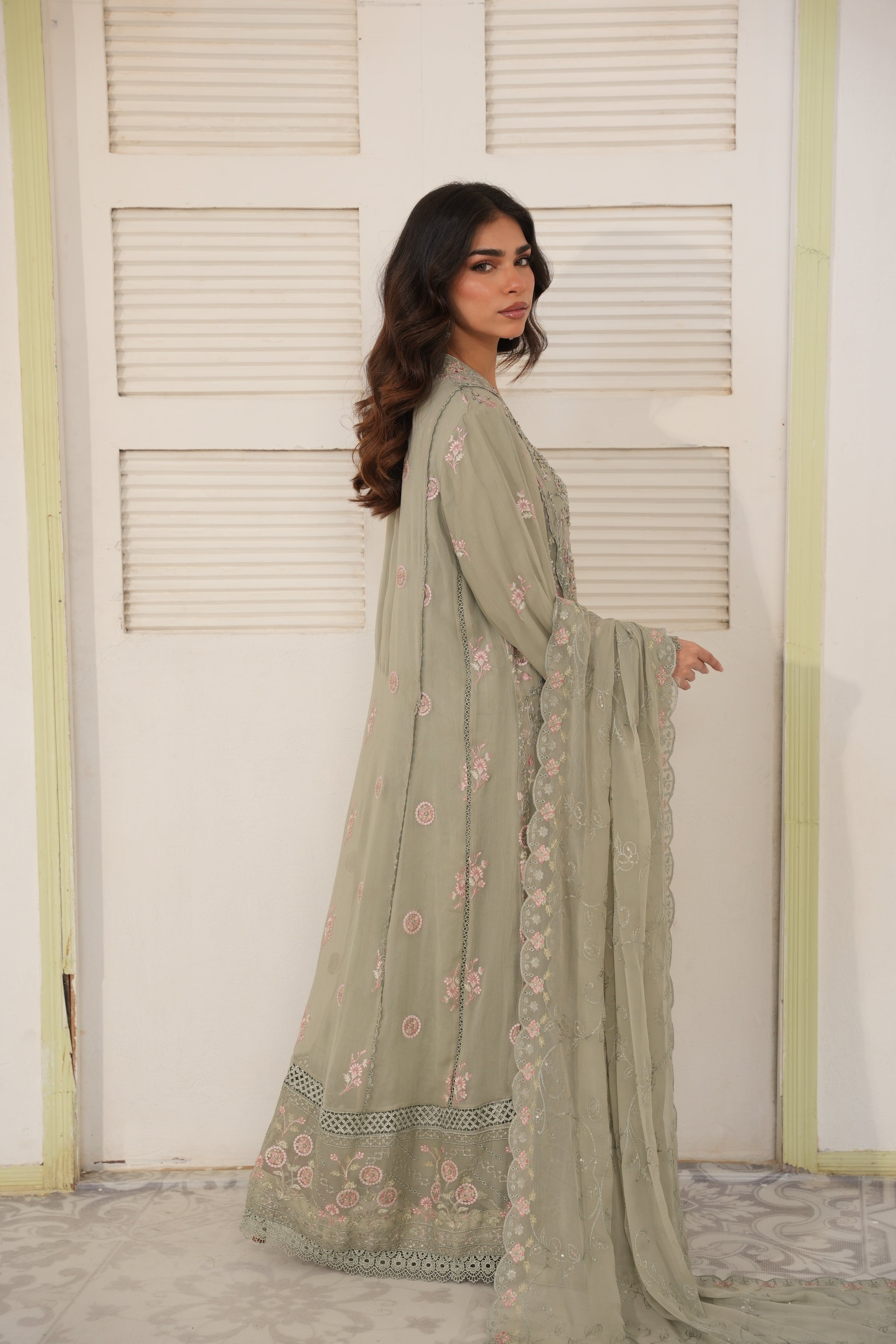 Long Freya Embelished 3 Piece Set - Olive