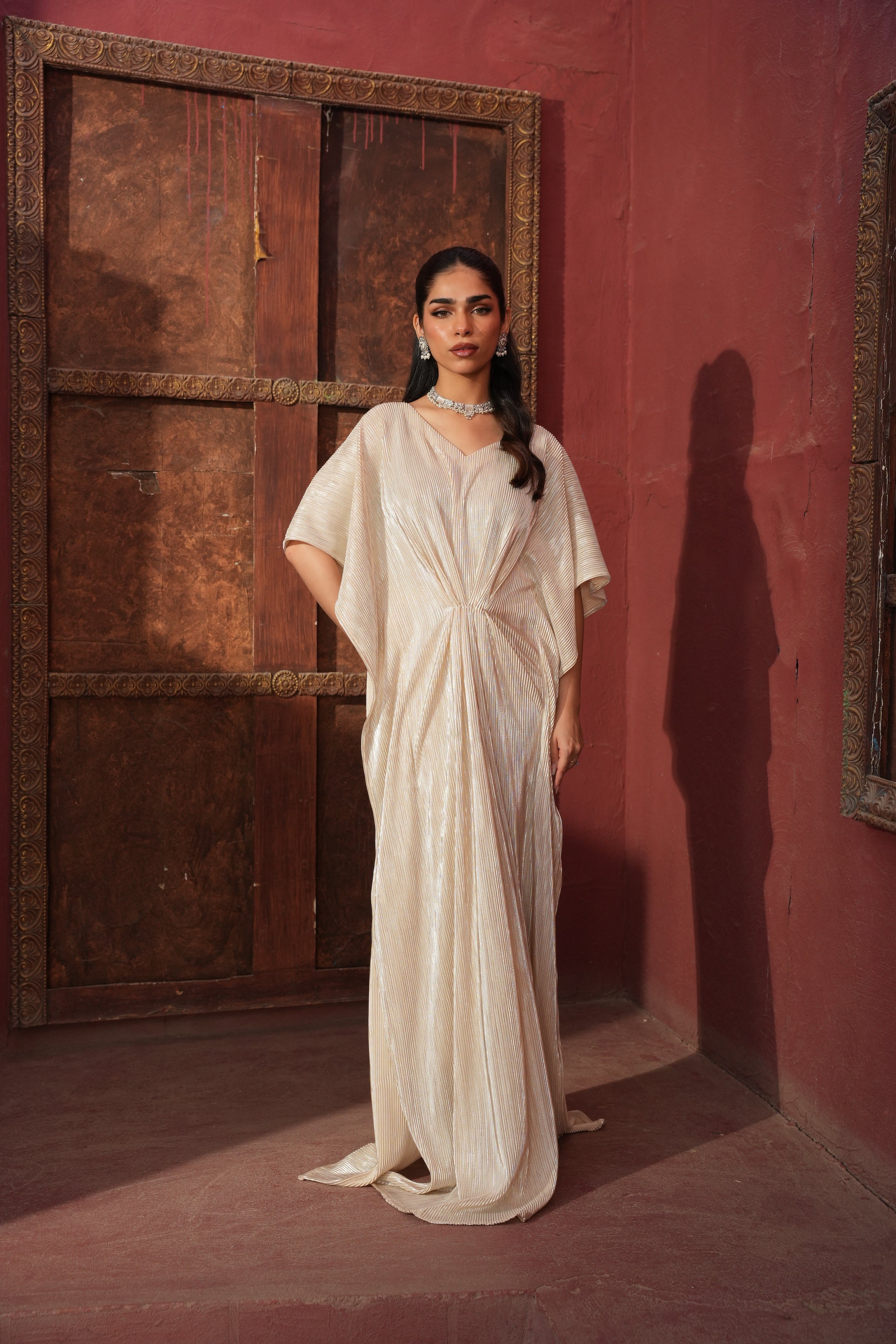 Metallic Butterfly Kaftan - Silver