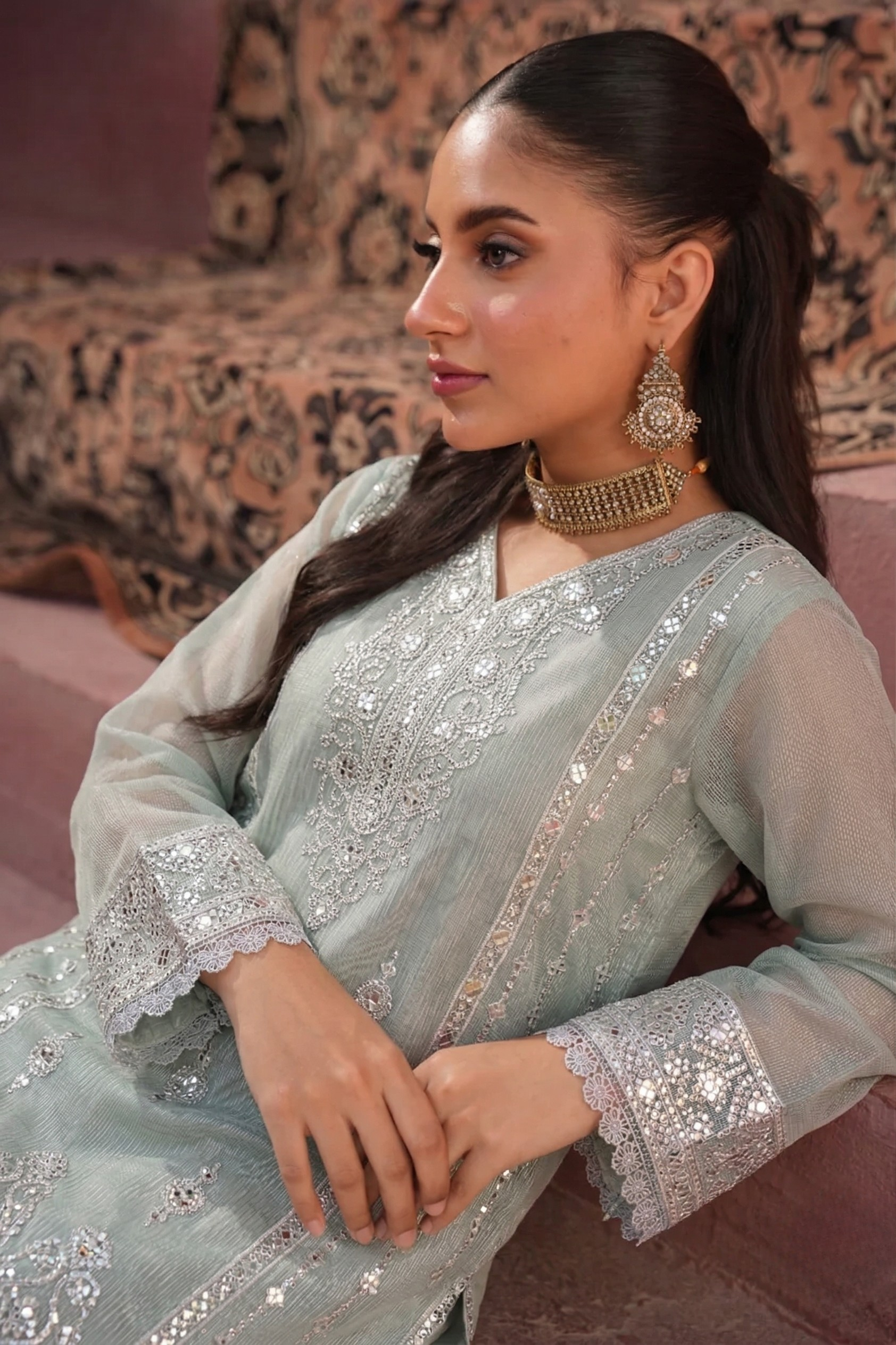 Afra Khadi 3 Piece Set - Ice Blue