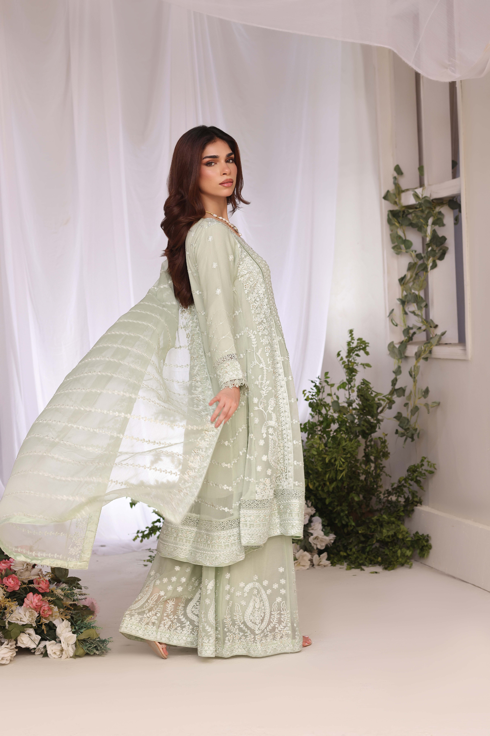 Areeba Palazzo 3 Piece Set - Fern