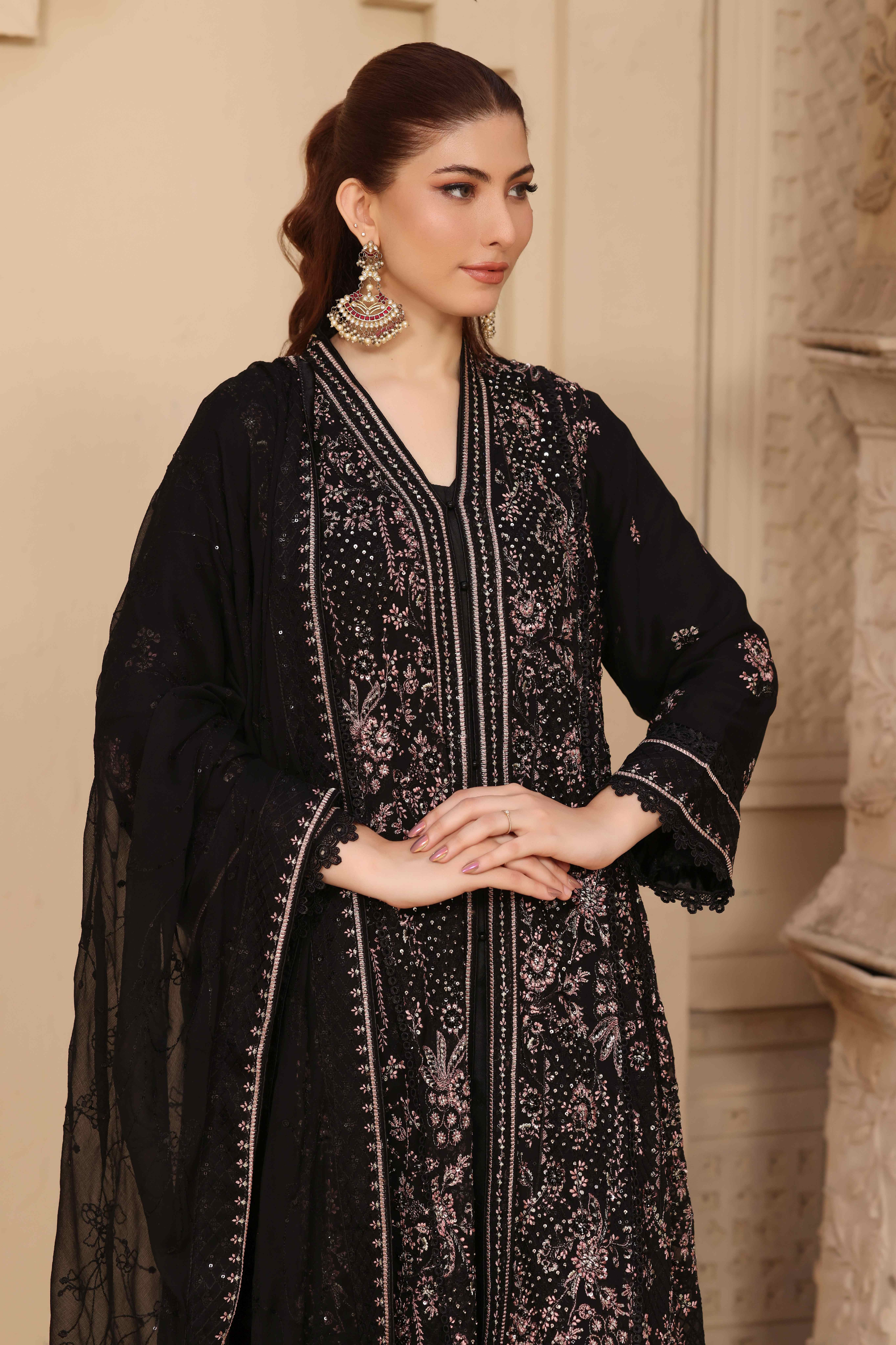Embellished Long Freya 3 Piece Set - Black